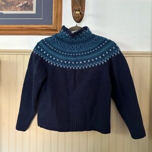 Eddie Bauer Navy Blue lambswool fairIsle Sweater